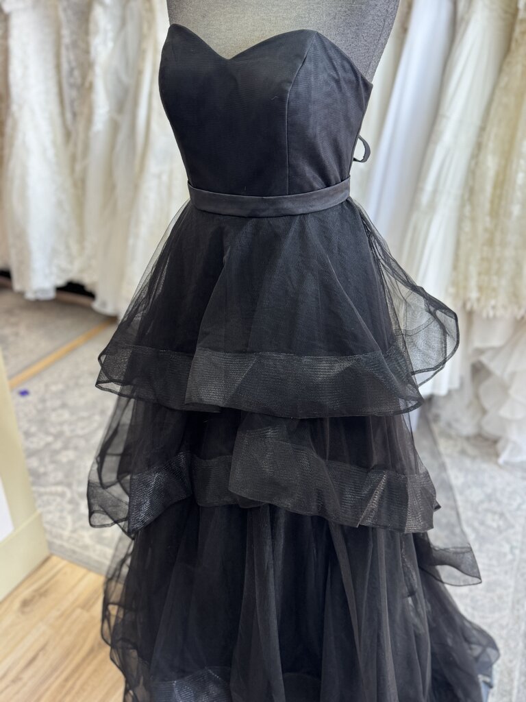 Black Strapless Layered Tulle Skirt Long Formal Dress Medium