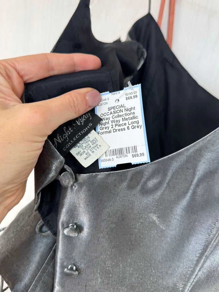 Night Way Metallic Grey 2 Piece Long Formal Dress 6