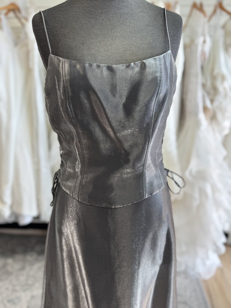 Night Way Metallic Grey 2 Piece Long Formal Dress 6