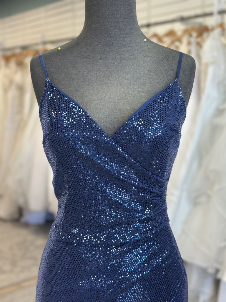 Emerald Sundae Blue Sparkle Fitted Long Formal Dress Extra Small