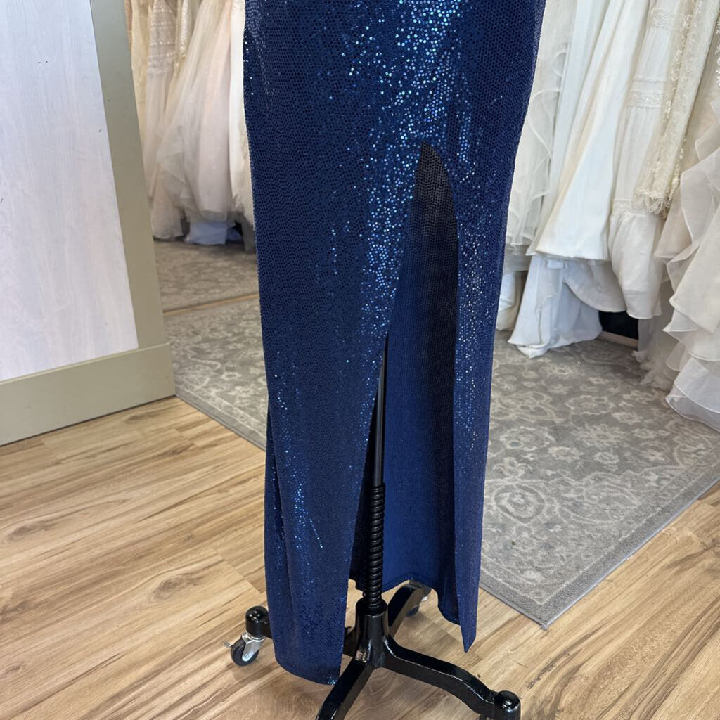 Emerald Sundae Blue Sparkle Fitted Long Formal Dress Extra Small