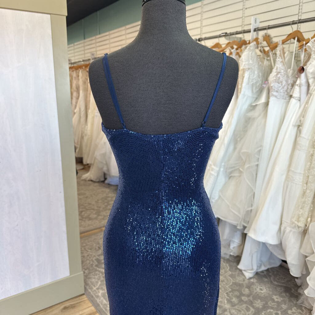 Emerald Sundae Blue Sparkle Fitted Long Formal Dress Extra Small