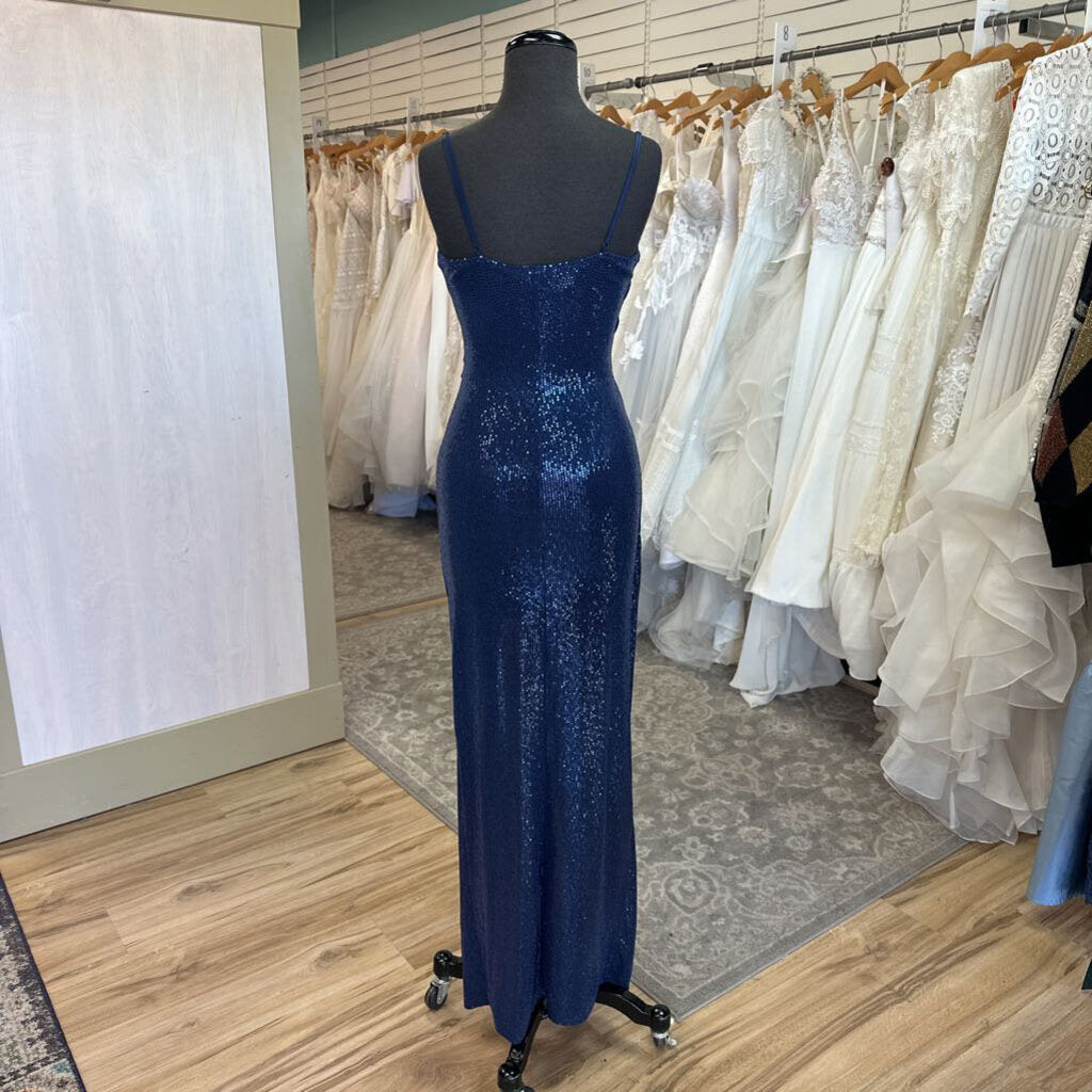 Emerald Sundae Blue Sparkle Fitted Long Formal Dress Extra Small