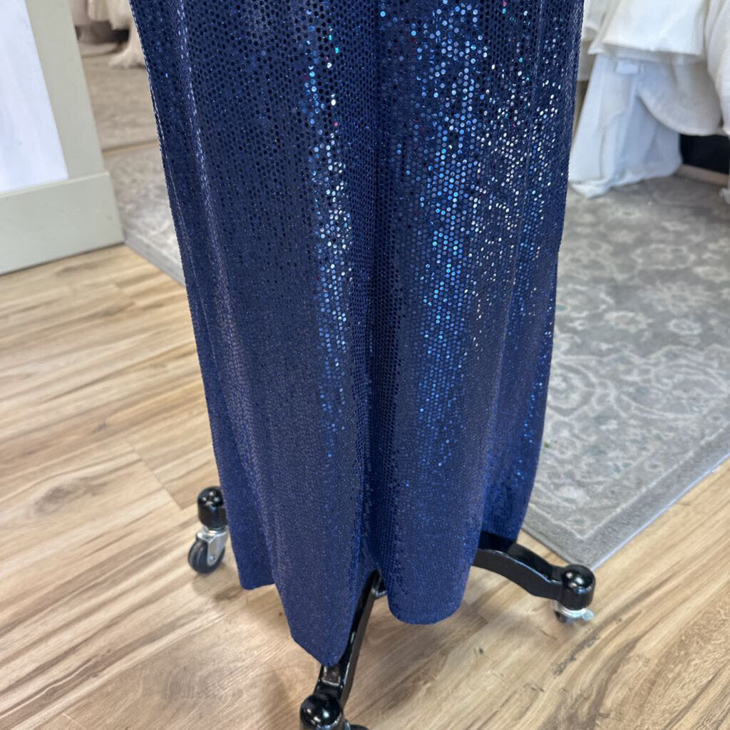 Emerald Sundae Blue Sparkle Fitted Long Formal Dress Extra Small