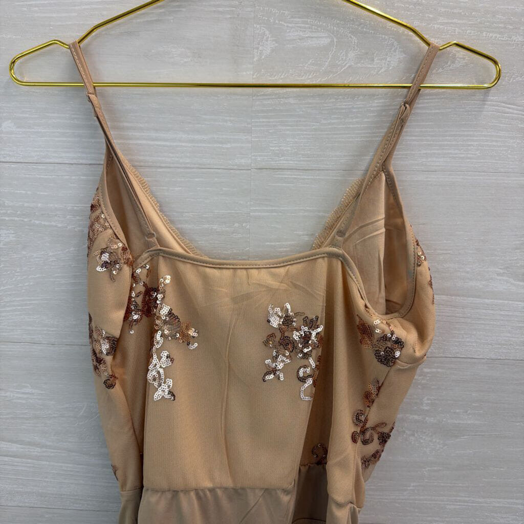 Naanaa Beige/ Gold Sequin Tank Bodysuit 12