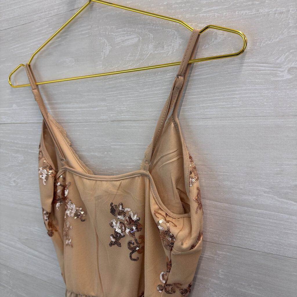 Naanaa Beige/ Gold Sequin Tank Bodysuit 12