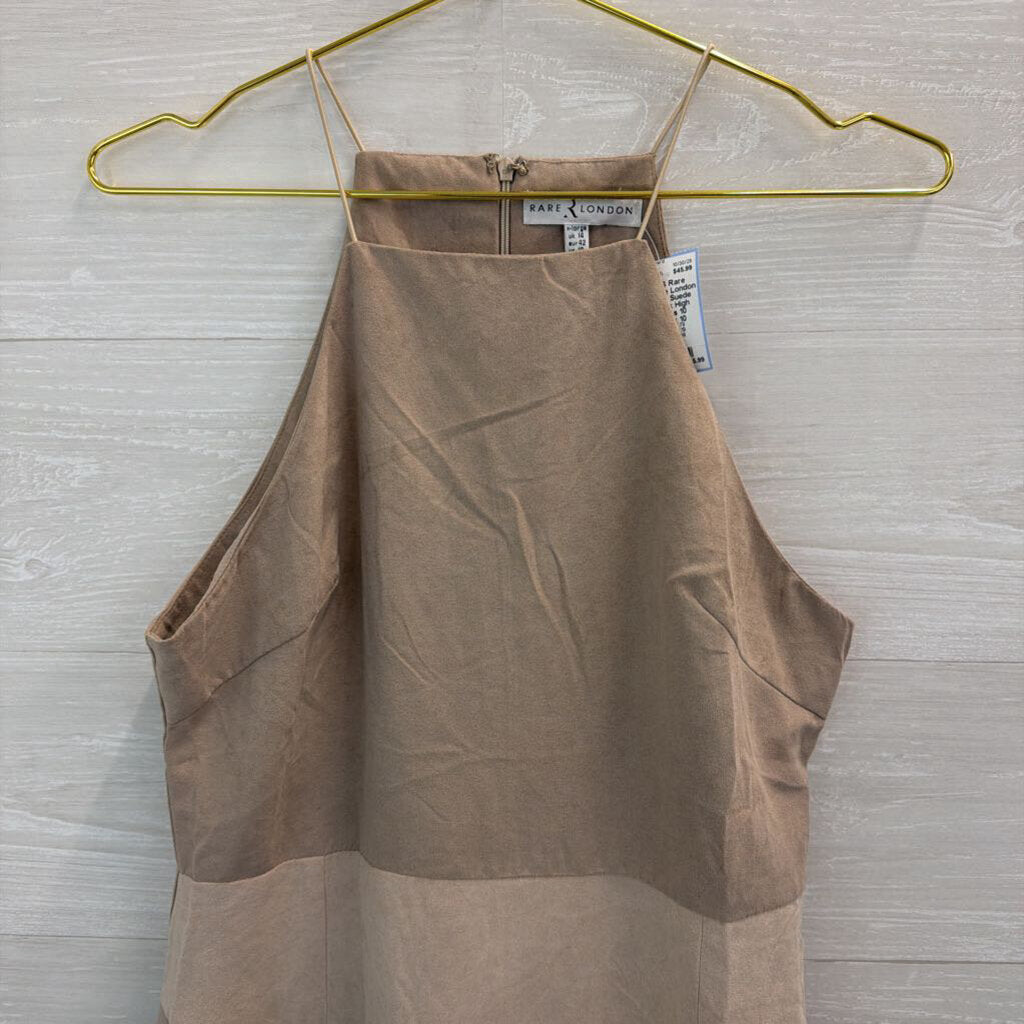 Rare London Beige/ Pink Suede Color Block High Neck Dress 10