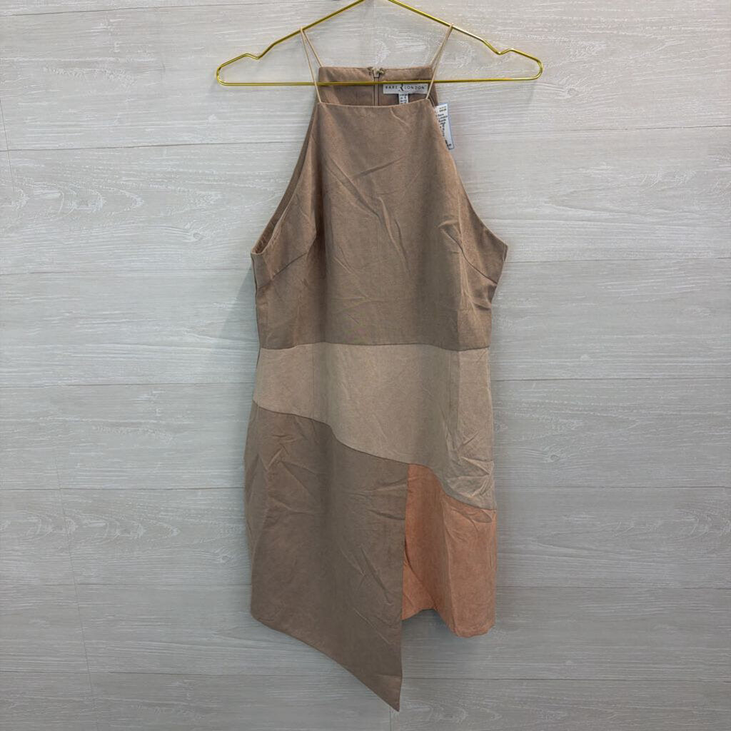 Rare London Beige/ Pink Suede Color Block High Neck Dress 10