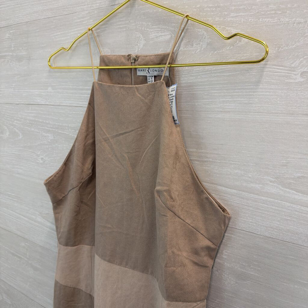 Rare London Beige/ Pink Suede Color Block High Neck Dress 10