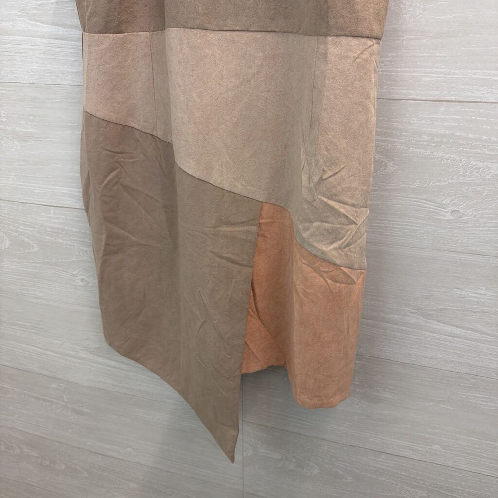 Rare London Beige/ Pink Suede Color Block High Neck Dress 10