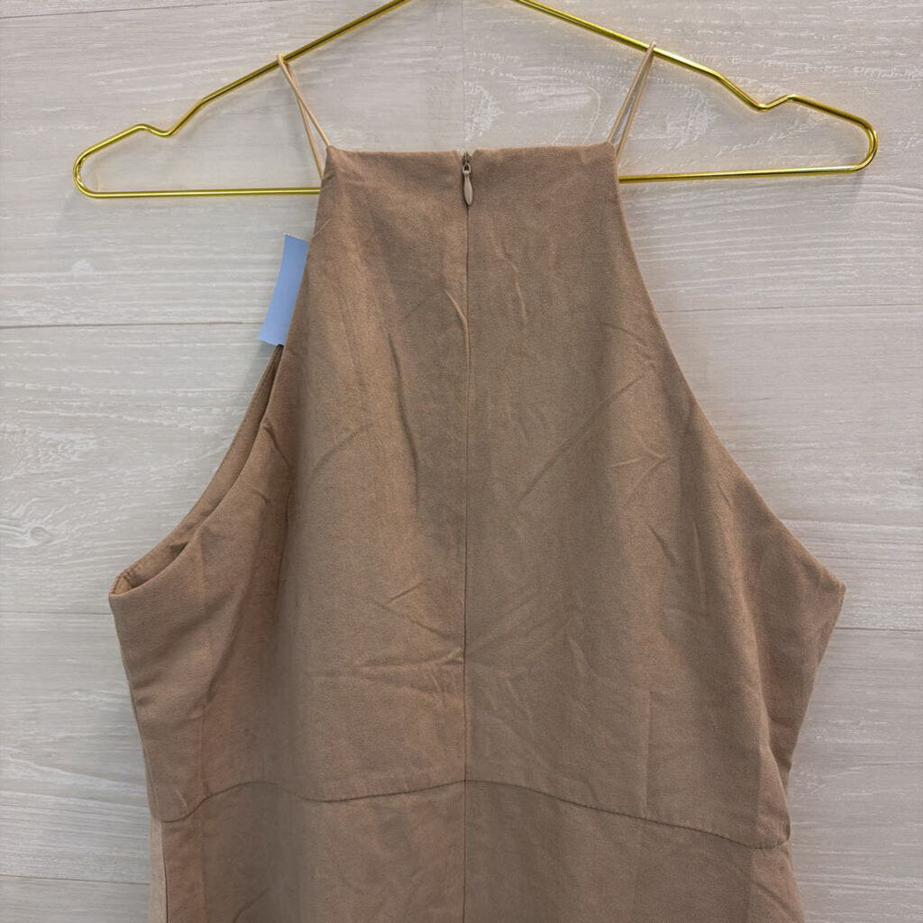 Rare London Beige/ Pink Suede Color Block High Neck Dress 10