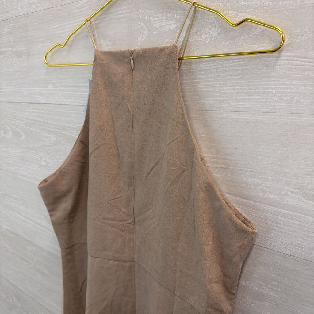 Rare London Beige/ Pink Suede Color Block High Neck Dress 10