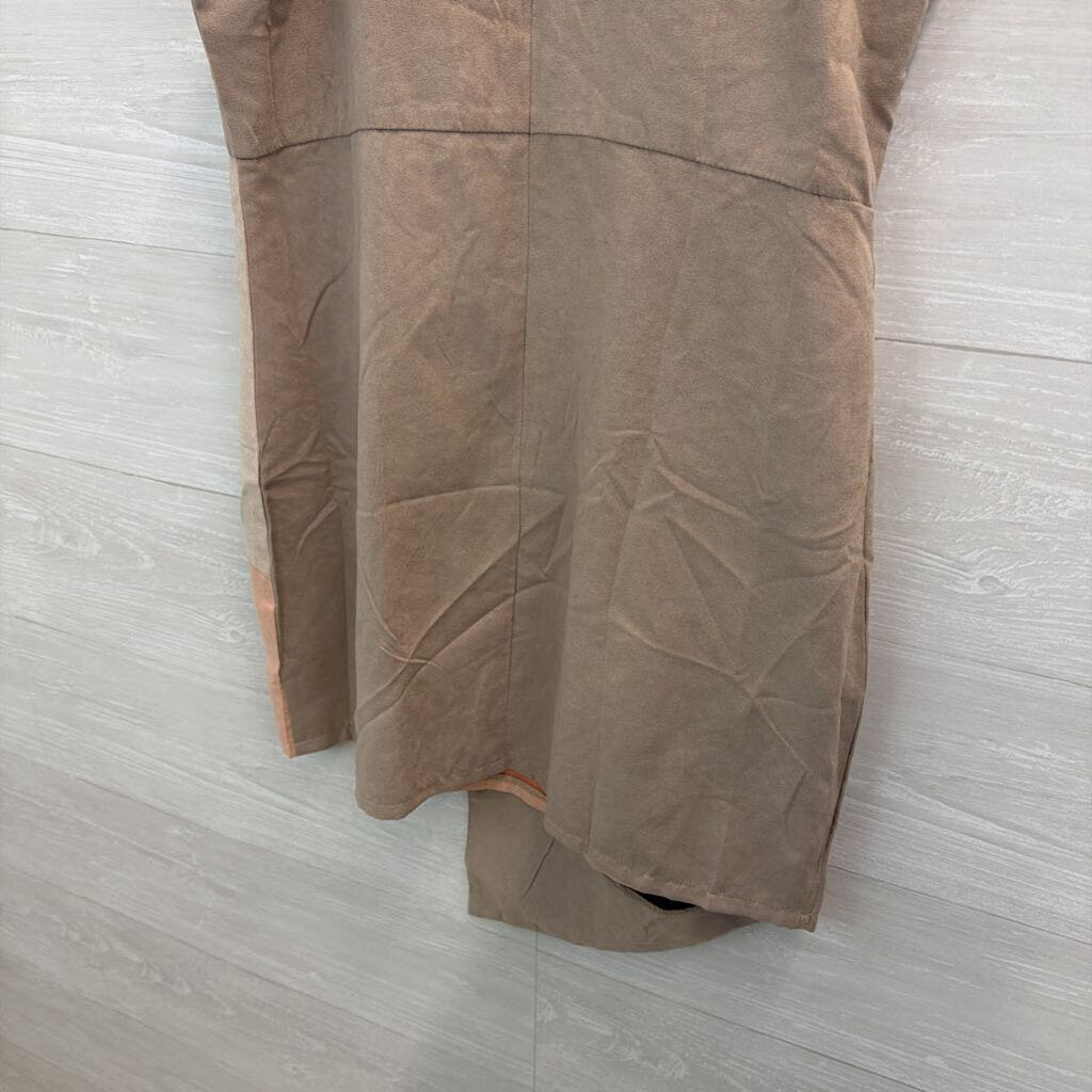 Rare London Beige/ Pink Suede Color Block High Neck Dress 10