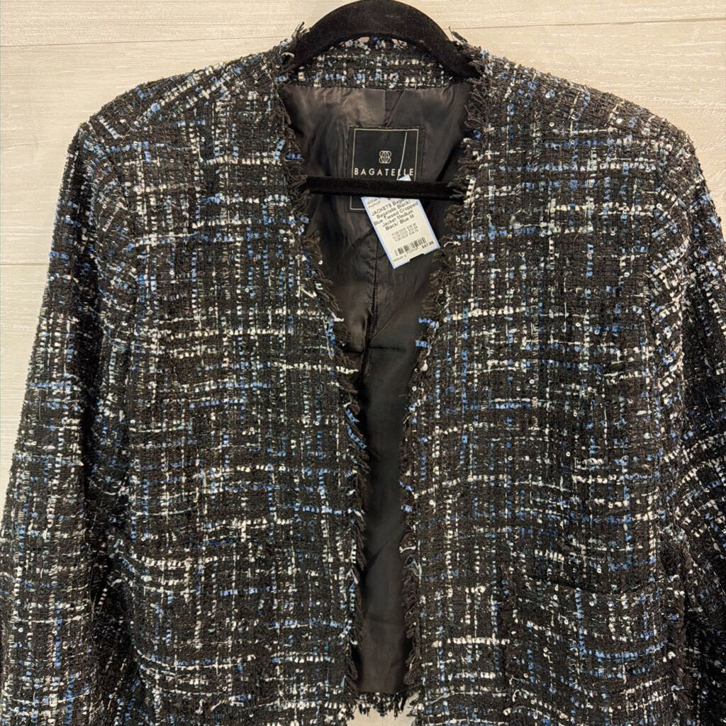 Bagatelle Black/ Blue Tweed Cropped Jacket Medium