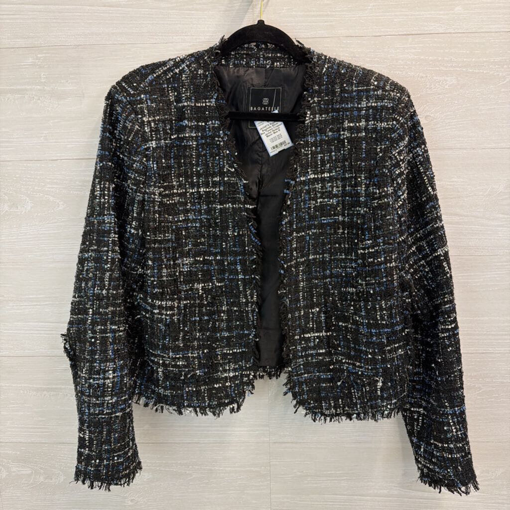 Bagatelle Black/ Blue Tweed Cropped Jacket Medium