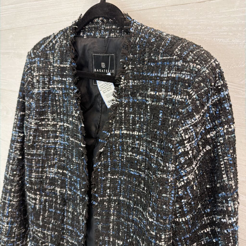 Bagatelle Black/ Blue Tweed Cropped Jacket Medium