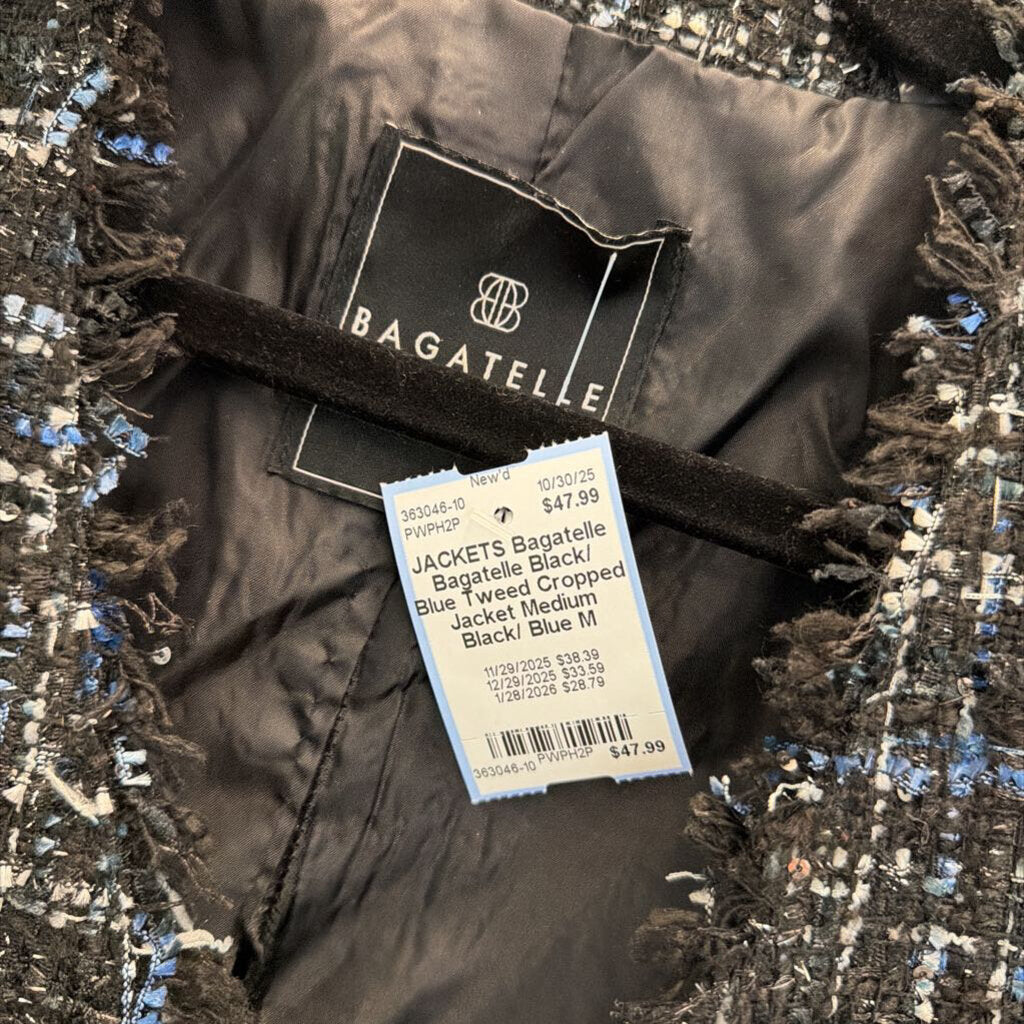 Bagatelle Black/ Blue Tweed Cropped Jacket Medium