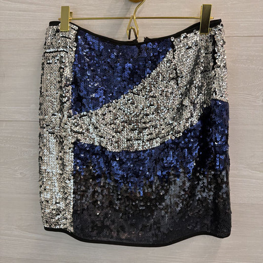 Nasty Gal Black/ Blue/ Silver Sequin Mini Skirt 8