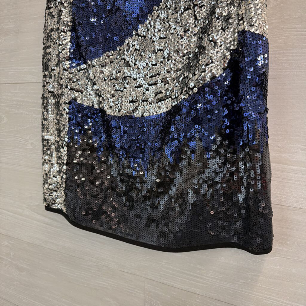 Nasty Gal Black/ Blue/ Silver Sequin Mini Skirt 8