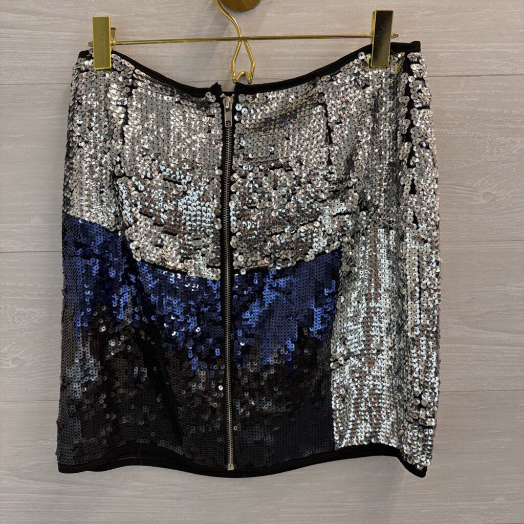 Nasty Gal Black/ Blue/ Silver Sequin Mini Skirt 8