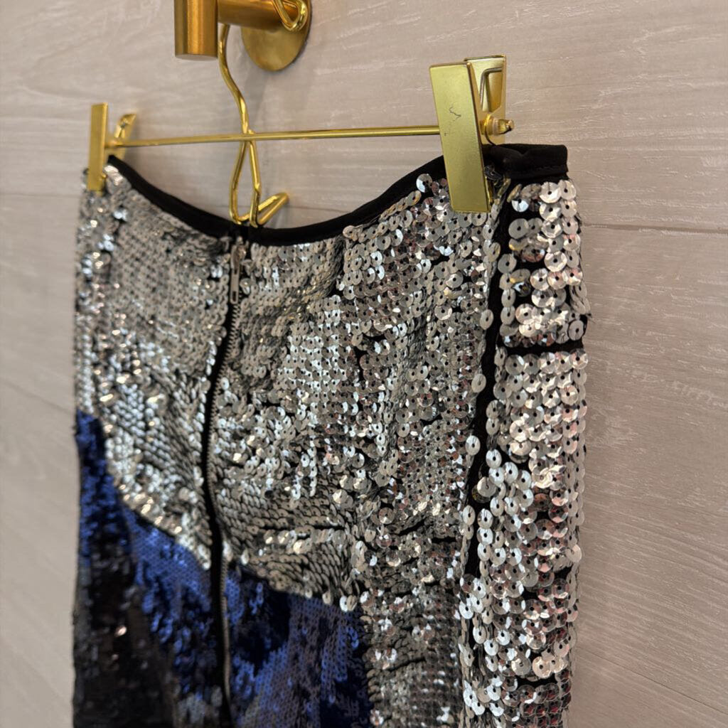 Nasty Gal Black/ Blue/ Silver Sequin Mini Skirt 8