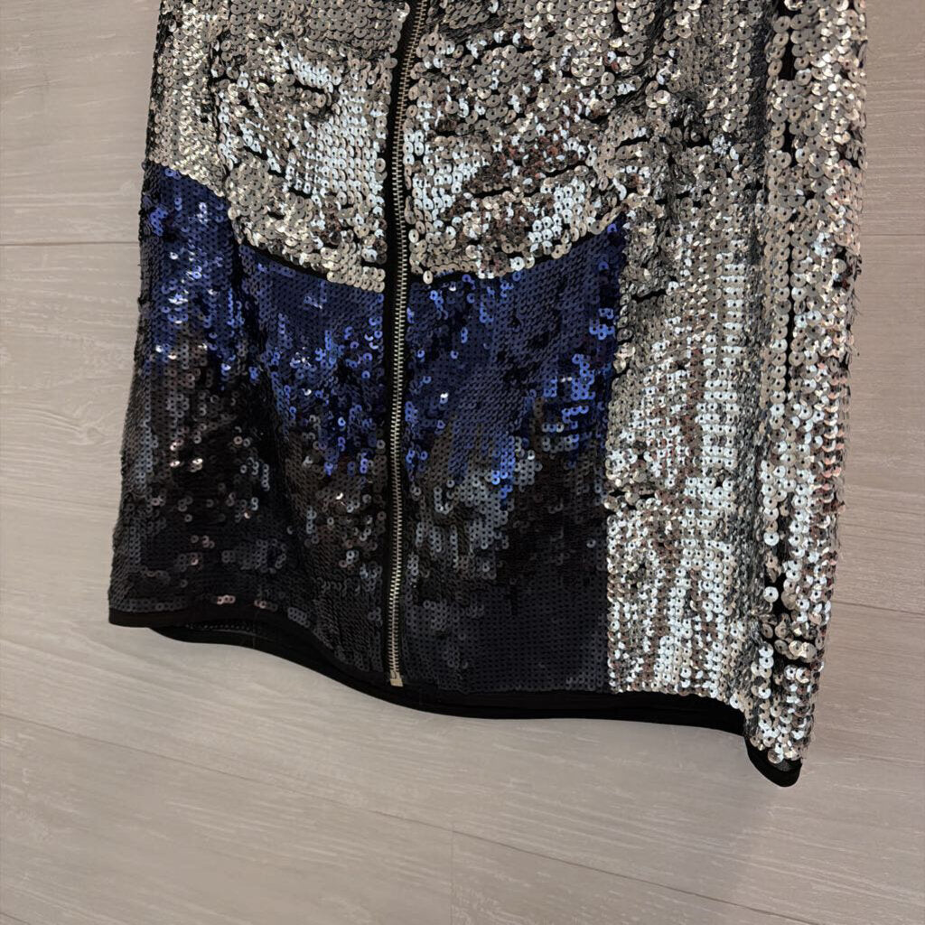 Nasty Gal Black/ Blue/ Silver Sequin Mini Skirt 8