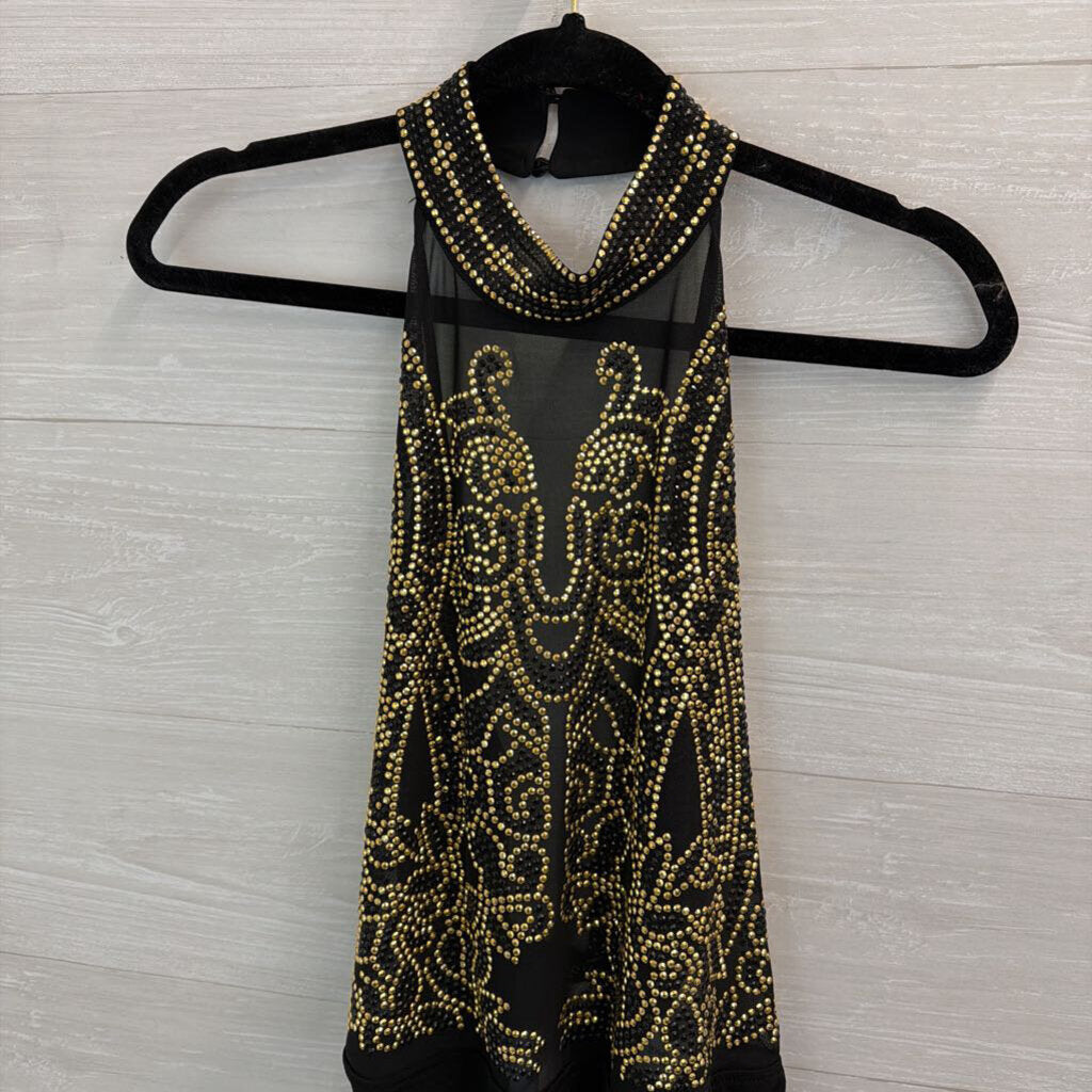 Venus Black/ Gold Embellished High Neck Bodysuit Top Large