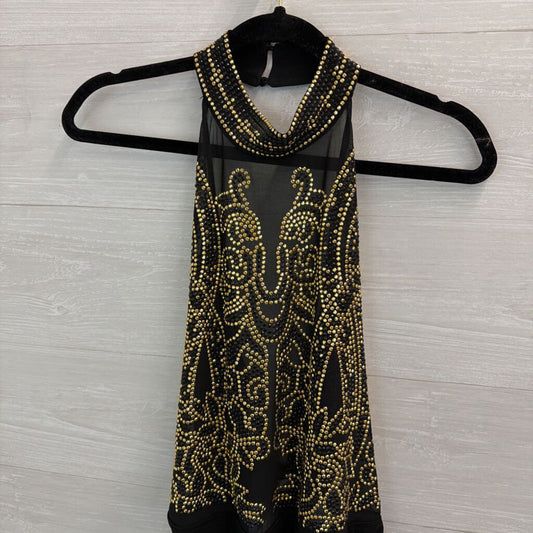 Venus Black/ Gold Embellished High Neck Bodysuit Top Large