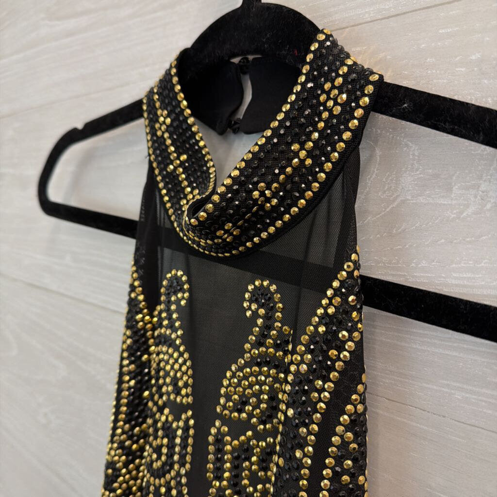 Venus Black/ Gold Embellished High Neck Bodysuit Top Large
