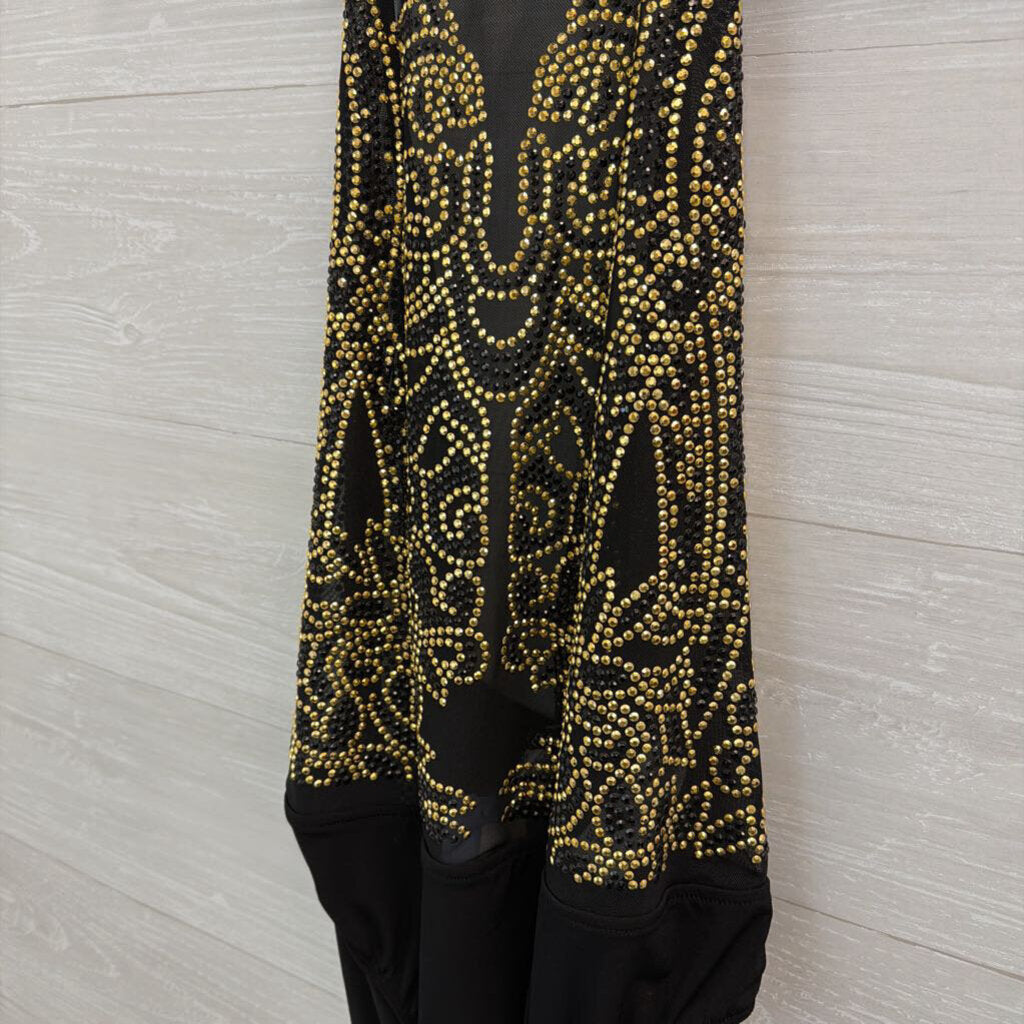 Venus Black/ Gold Embellished High Neck Bodysuit Top Large