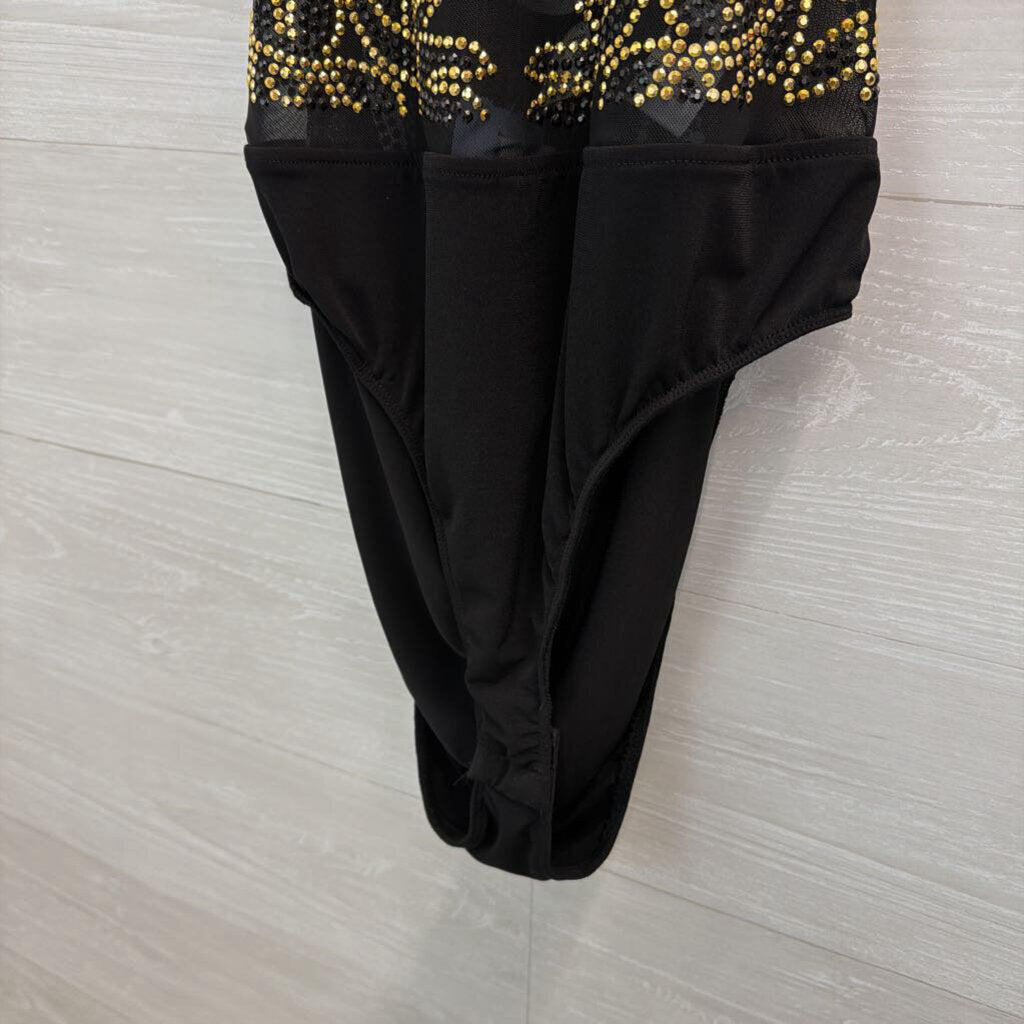 Venus Black/ Gold Embellished High Neck Bodysuit Top Large