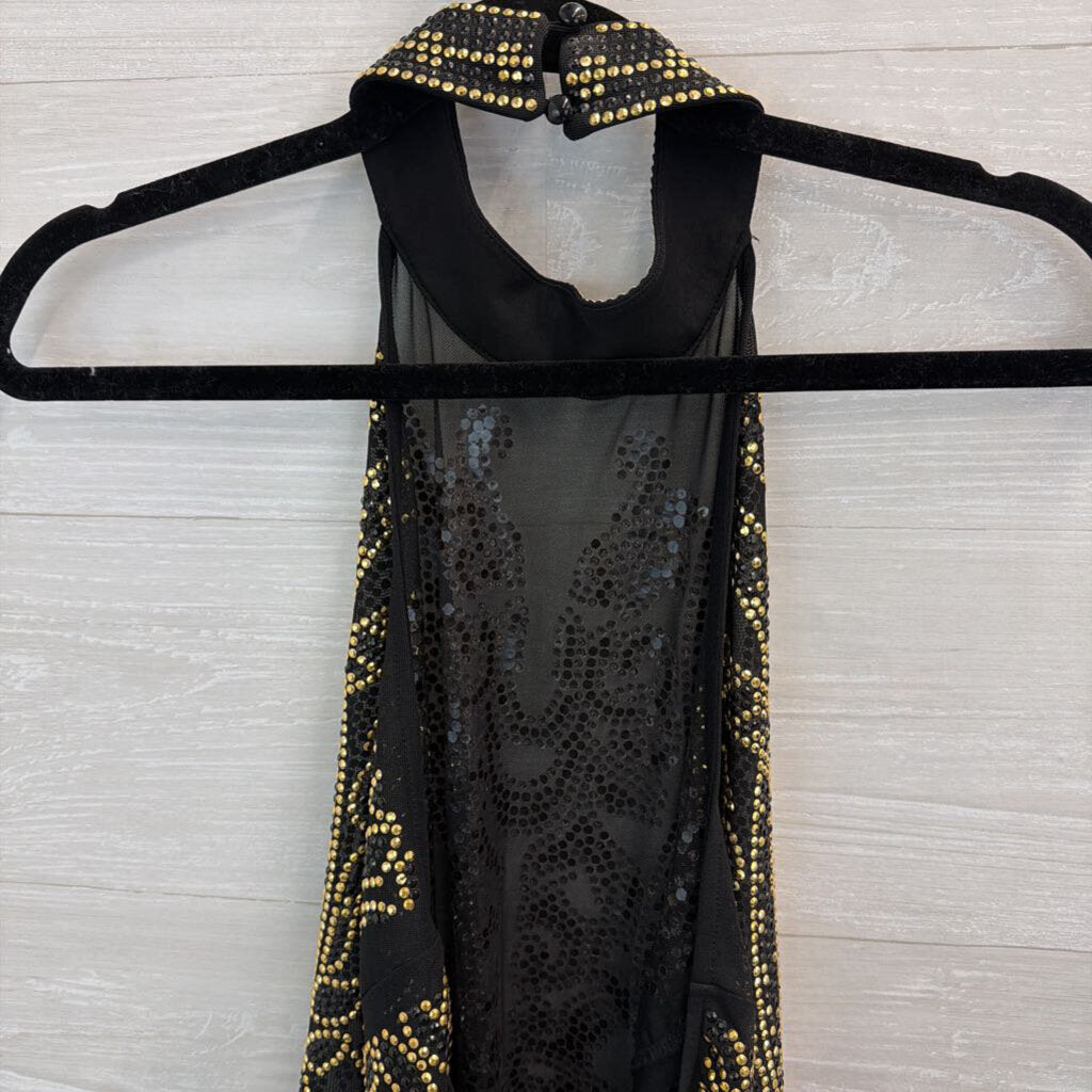 Venus Black/ Gold Embellished High Neck Bodysuit Top Large