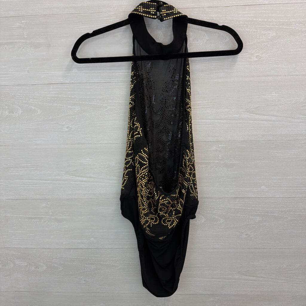 Venus Black/ Gold Embellished High Neck Bodysuit Top Large