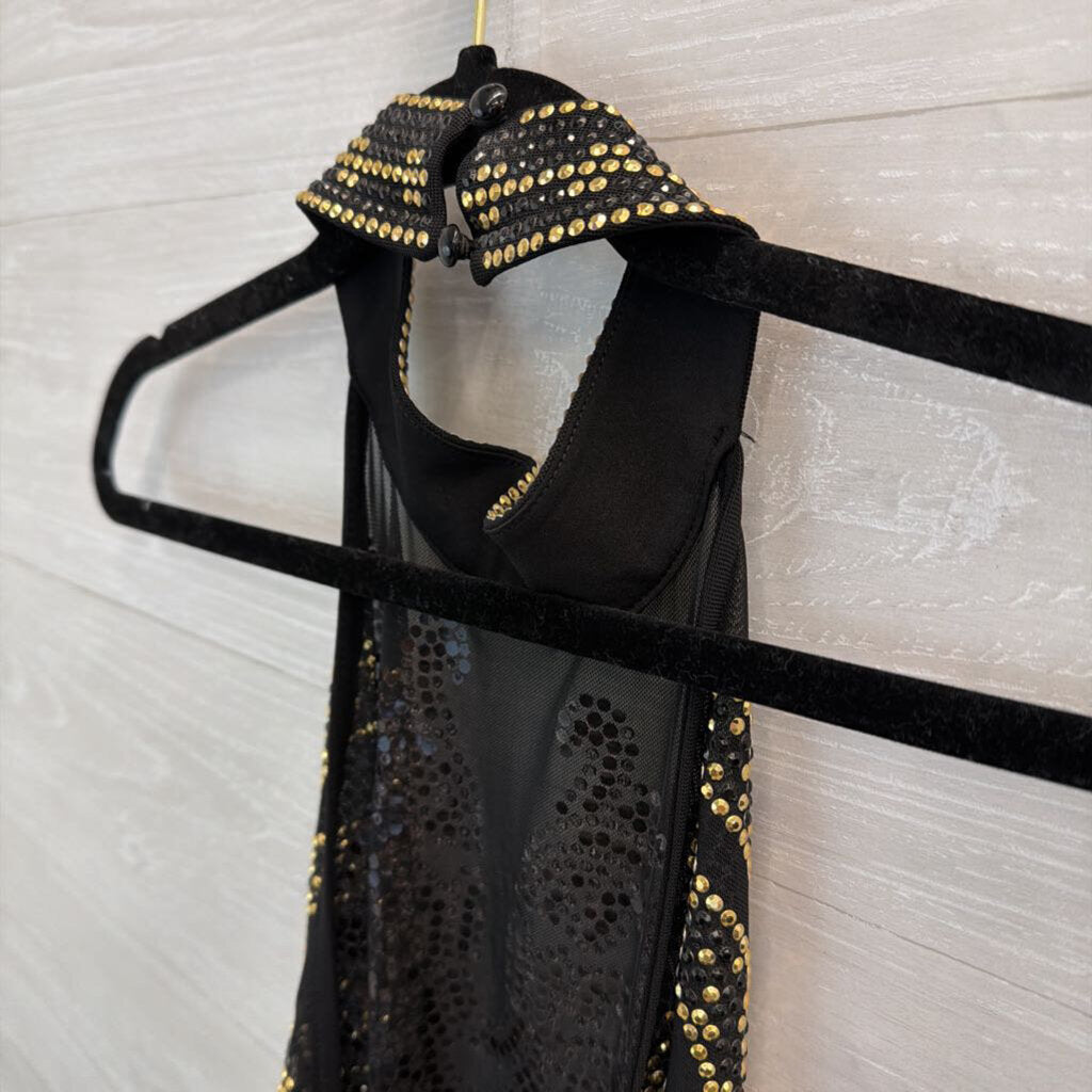 Venus Black/ Gold Embellished High Neck Bodysuit Top Large