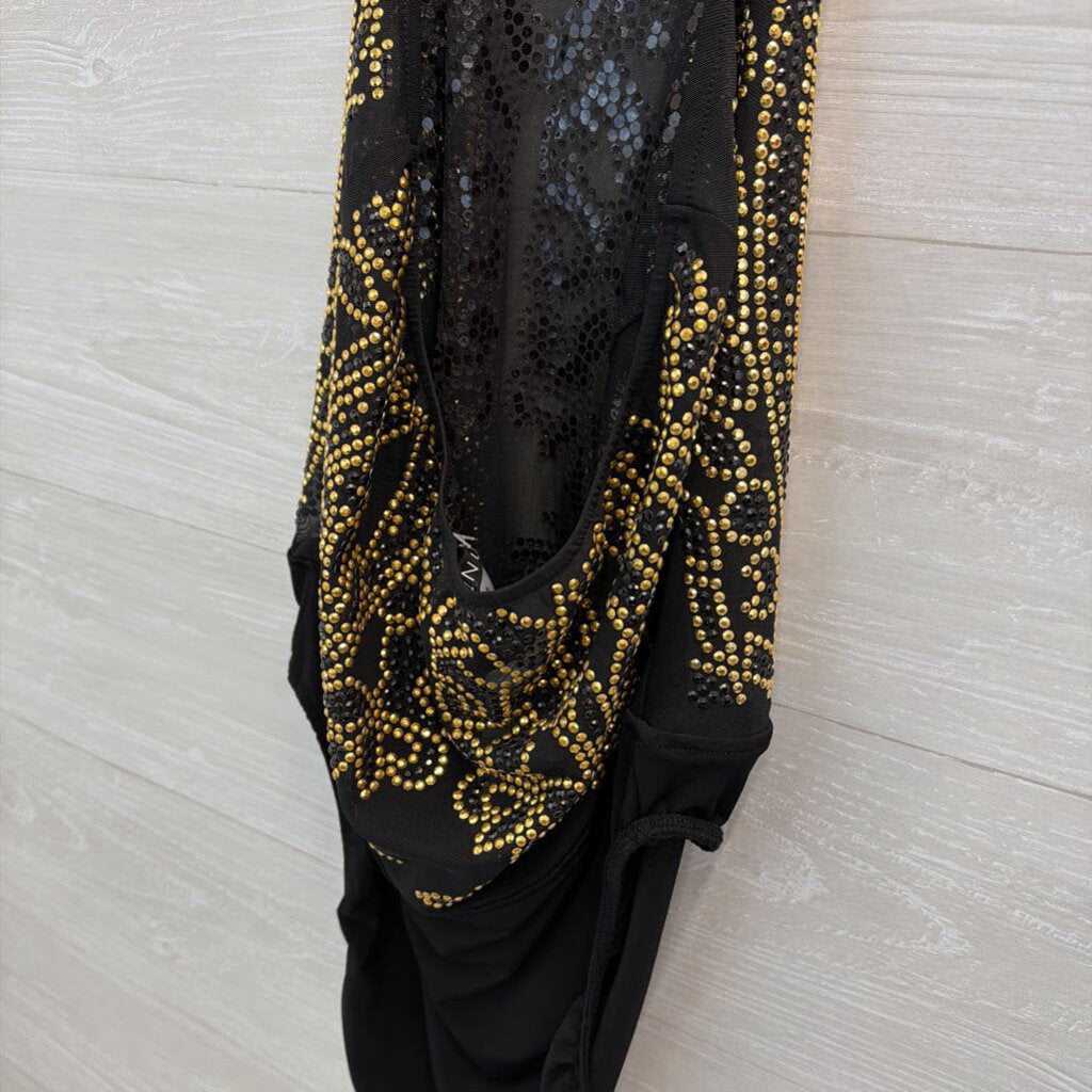 Venus Black/ Gold Embellished High Neck Bodysuit Top Large