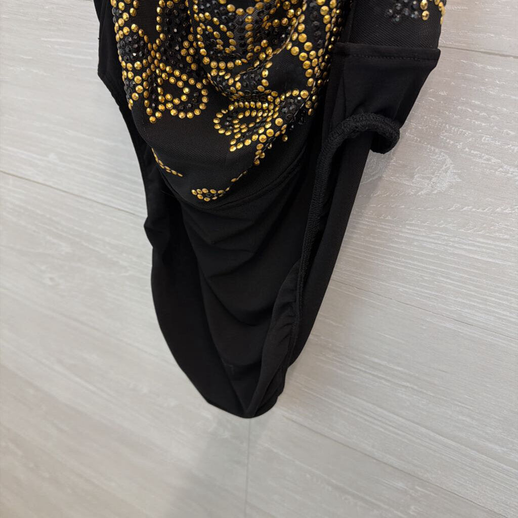 Venus Black/ Gold Embellished High Neck Bodysuit Top Large