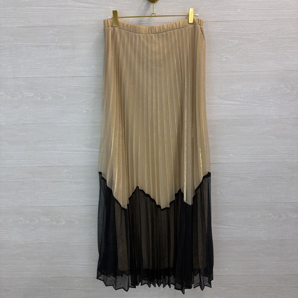 MSK Gold/ Black Color Block Pleated Maxi Skirt 6
