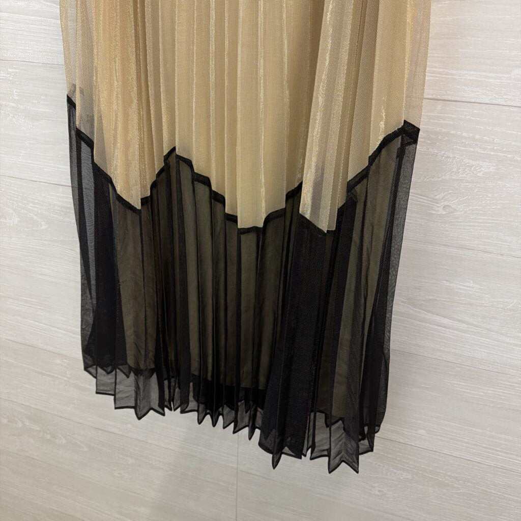 MSK Gold/ Black Color Block Pleated Maxi Skirt 6