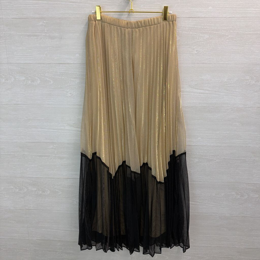 MSK Gold/ Black Color Block Pleated Maxi Skirt 6