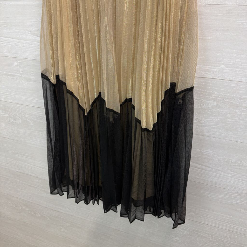MSK Gold/ Black Color Block Pleated Maxi Skirt 6