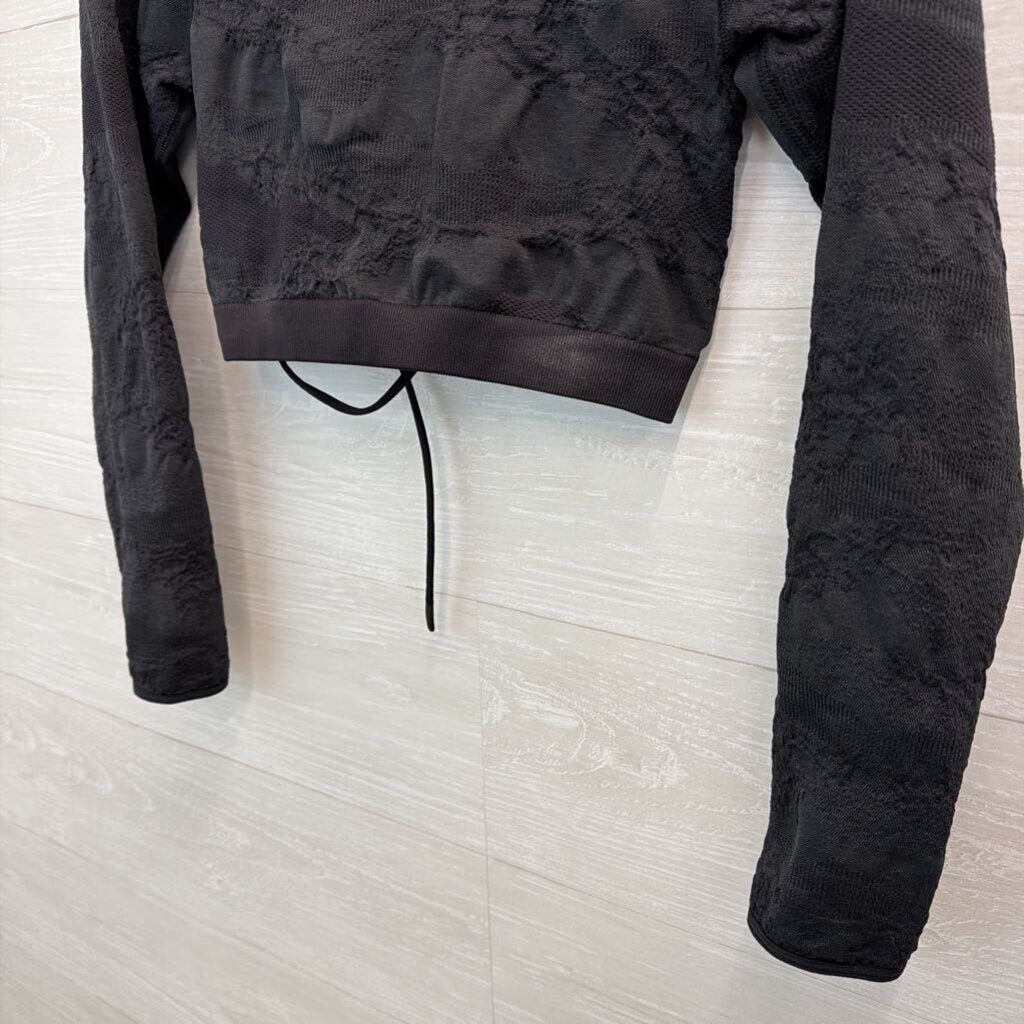 Gym Shark Black Textured Cropped Long Sleeve Lace Up Back Top Small