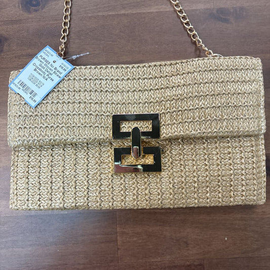 Brown Woven Straw Gold Detail Crossbody Purse