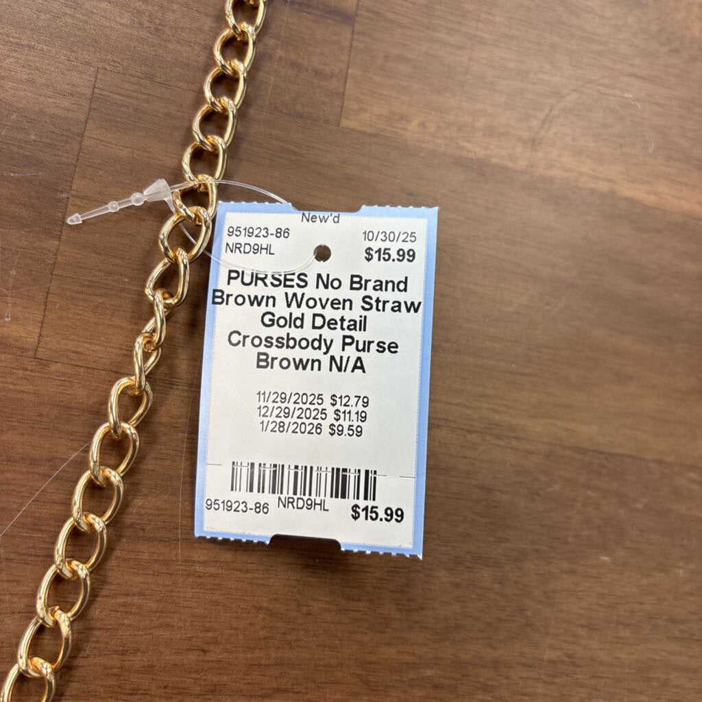 Brown Woven Straw Gold Detail Crossbody Purse