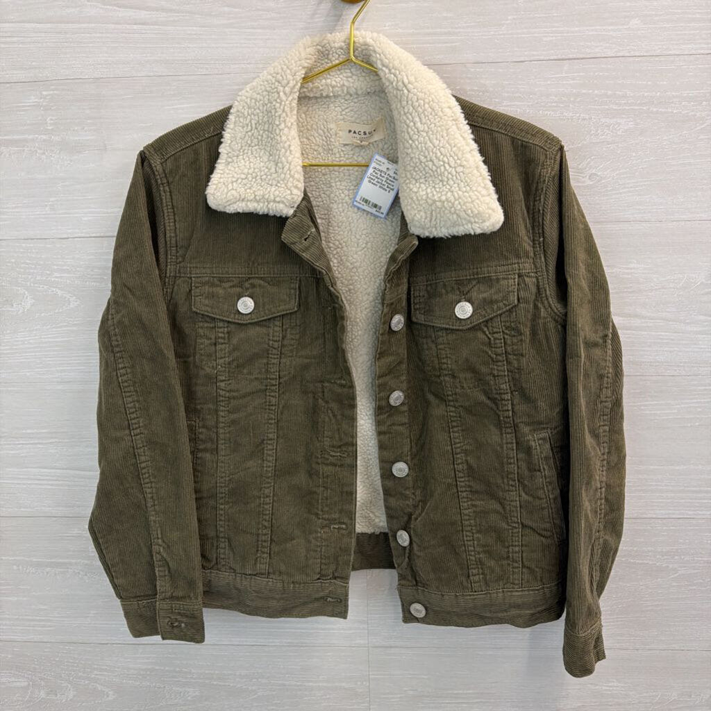 Pac Sun Green Corduroy Fleece Lined Jacket Small