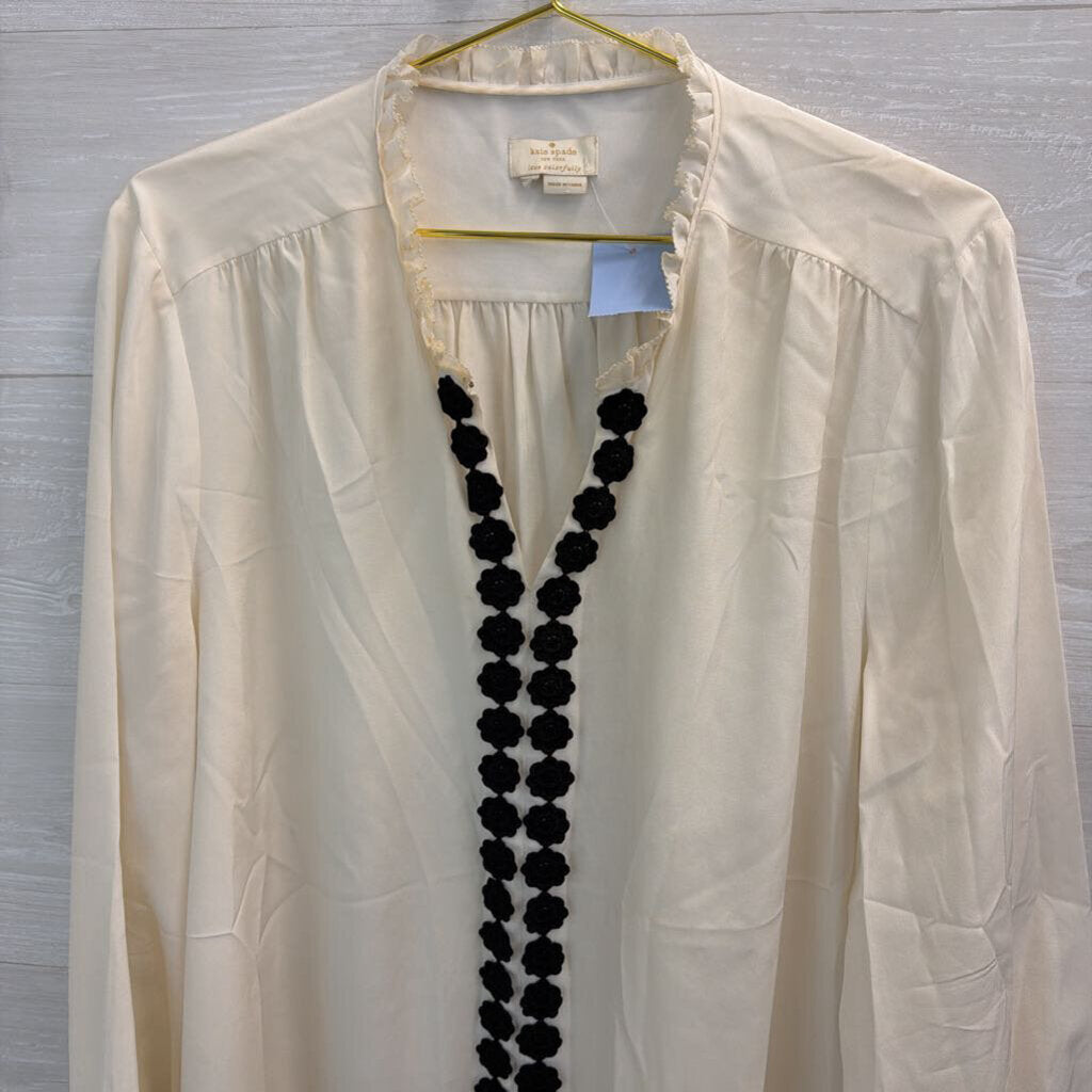 Kate Spade White/ Black Floral Lace Long Sleeve Top Medium