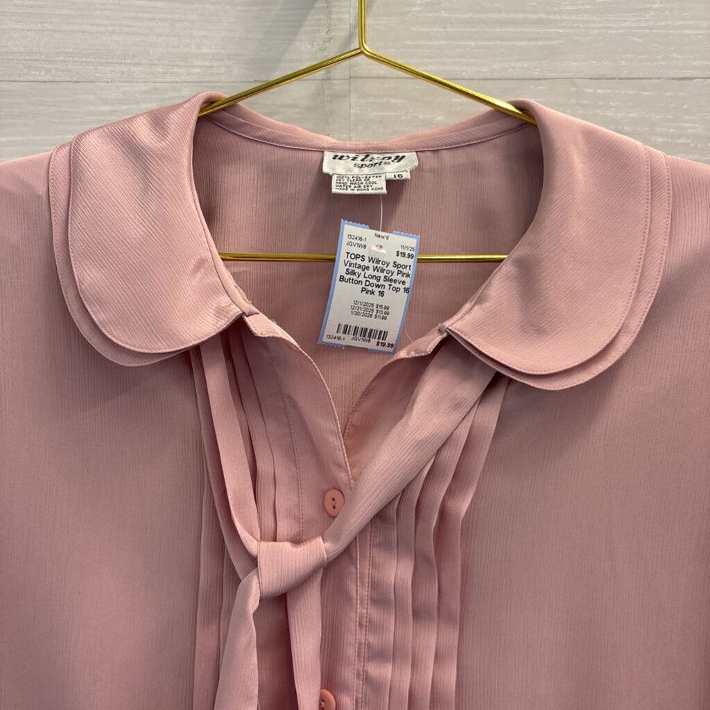 Vintage Wilroy Pink Silky Long Sleeve Button Down Top 16