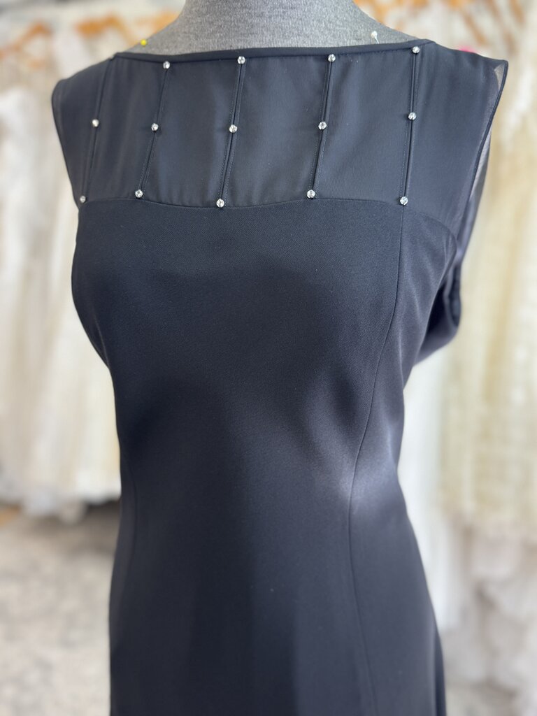 Evan Picone Black Embellished High Neck Tea Length Dress 16