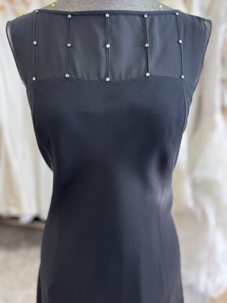 Evan Picone Black Embellished High Neck Tea Length Dress 16