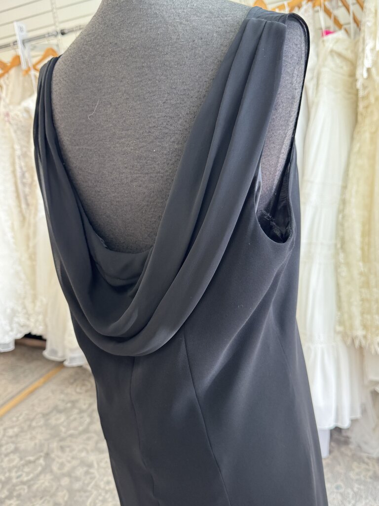 Evan Picone Black Embellished High Neck Tea Length Dress 16