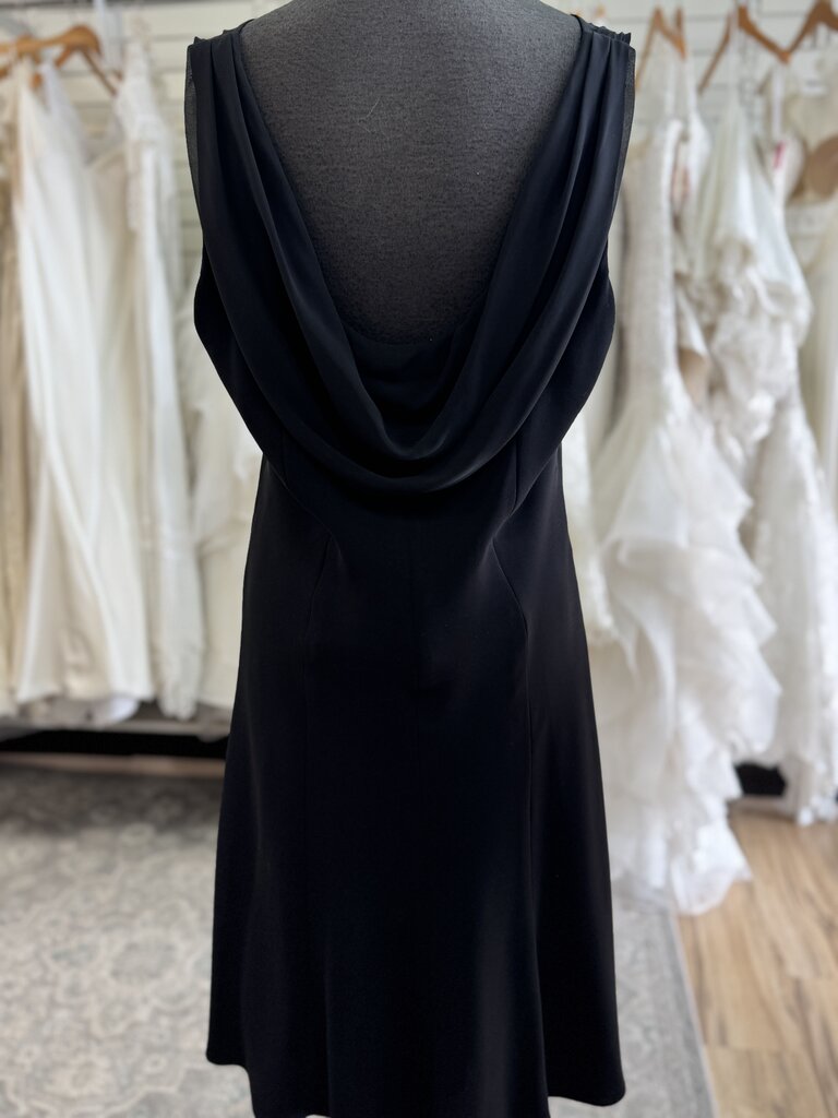 Evan Picone Black Embellished High Neck Tea Length Dress 16